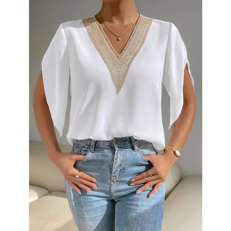 V - Neck Short Sleeve Blouse Apparel and Accessories