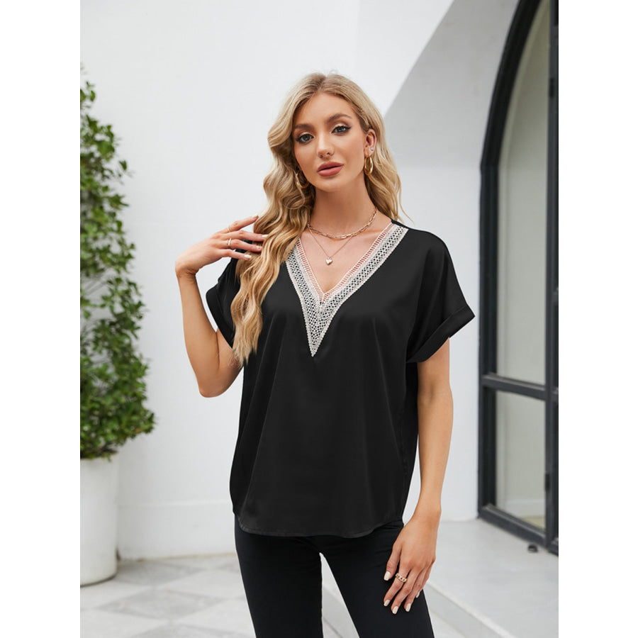 V - Neck Short Sleeve Blouse Apparel and Accessories