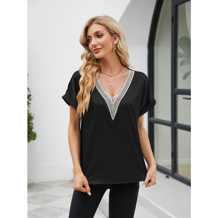 V - Neck Short Sleeve Blouse Apparel and Accessories