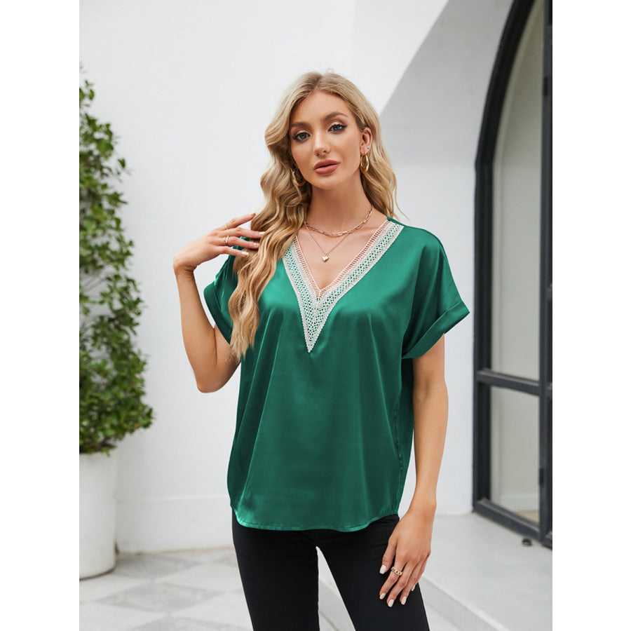 V - Neck Short Sleeve Blouse Apparel and Accessories