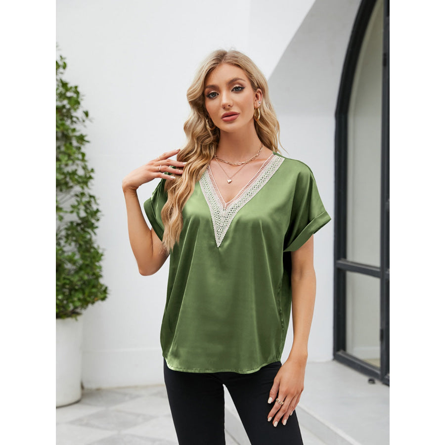 V - Neck Short Sleeve Blouse Apparel and Accessories