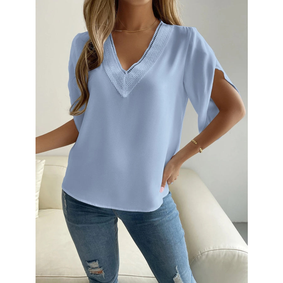 V - Neck Short Sleeve Blouse Apparel and Accessories