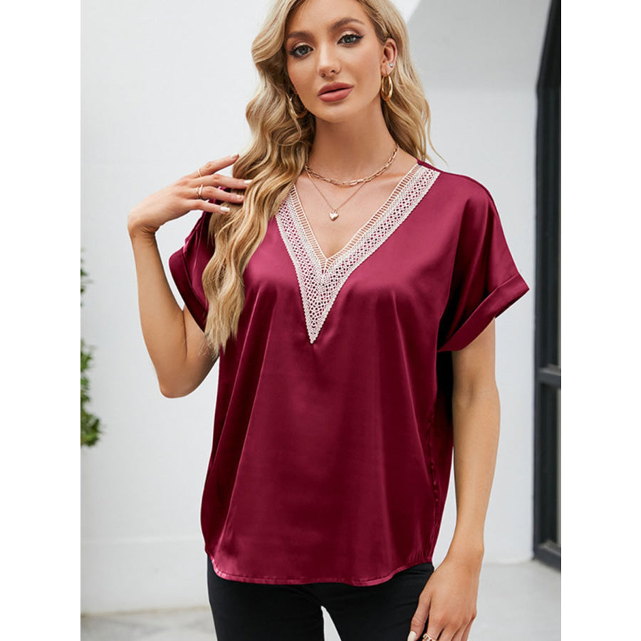 V - Neck Short Sleeve Blouse Apparel and Accessories