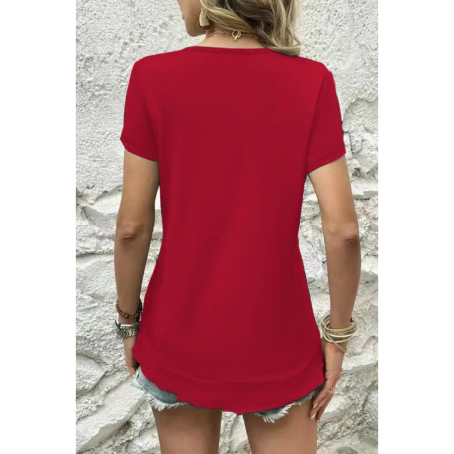 V - Neck Short Sleeve Blouse Apparel and Accessories