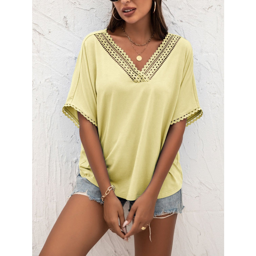 V-Neck Short Sleeve Blouse Butter Yellow / S