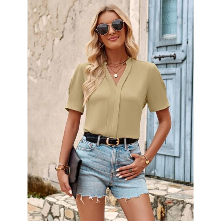 V-Neck Short Sleeve Blouse Clothing