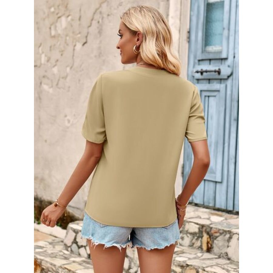 V-Neck Short Sleeve Blouse Clothing