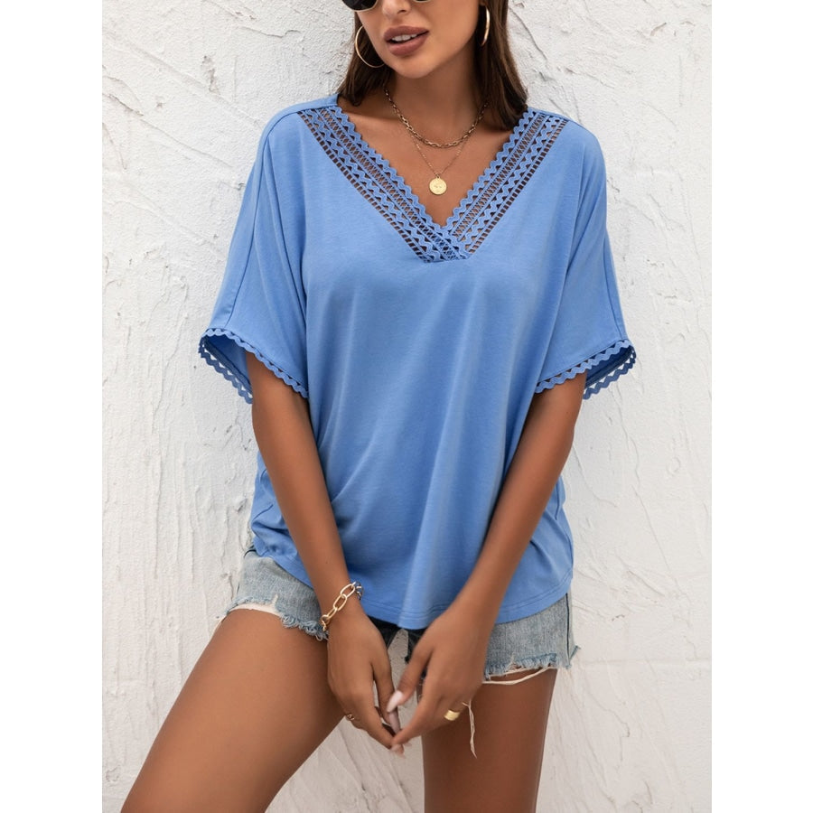 V-Neck Short Sleeve Blouse Cobalt Blue / S