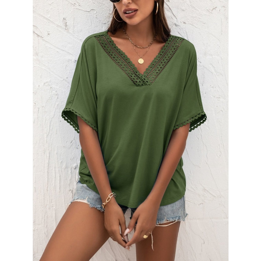 V-Neck Short Sleeve Blouse Moss / S