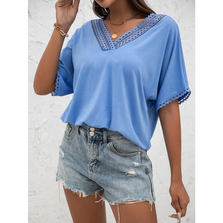 V-Neck Short Sleeve Blouse