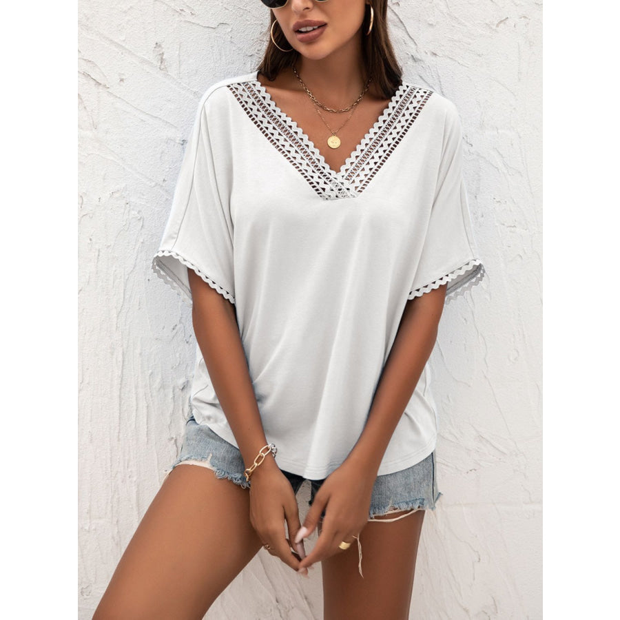 V-Neck Short Sleeve Blouse White / S