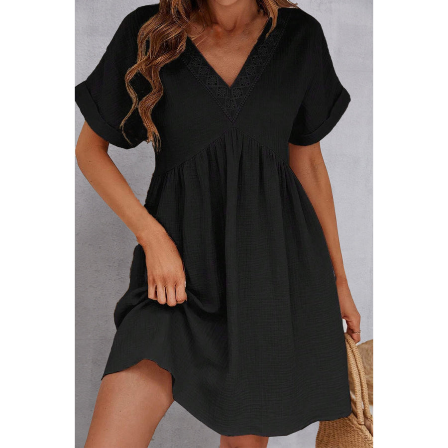 V - Neck Short Sleeve Dress Black / S Apparel and Accessories