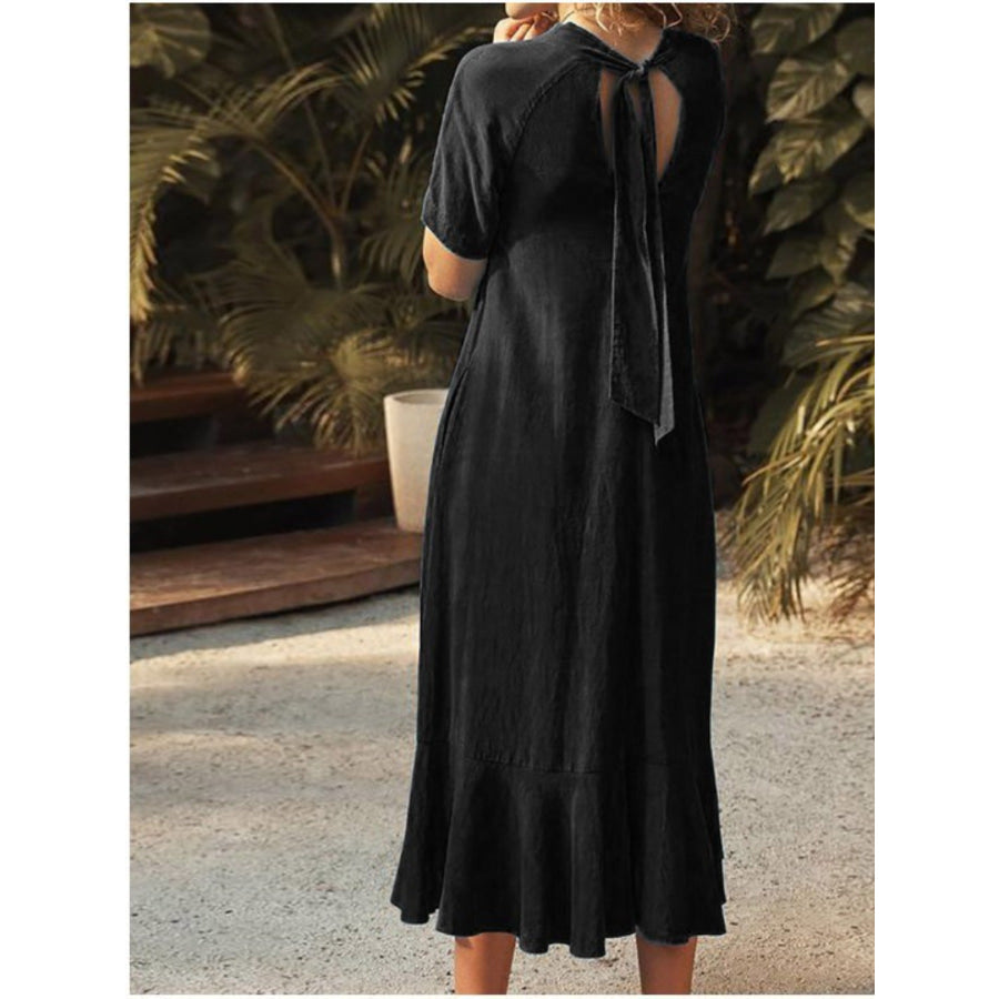 V-Neck Short Sleeve Dress with Pockets Apparel and Accessories