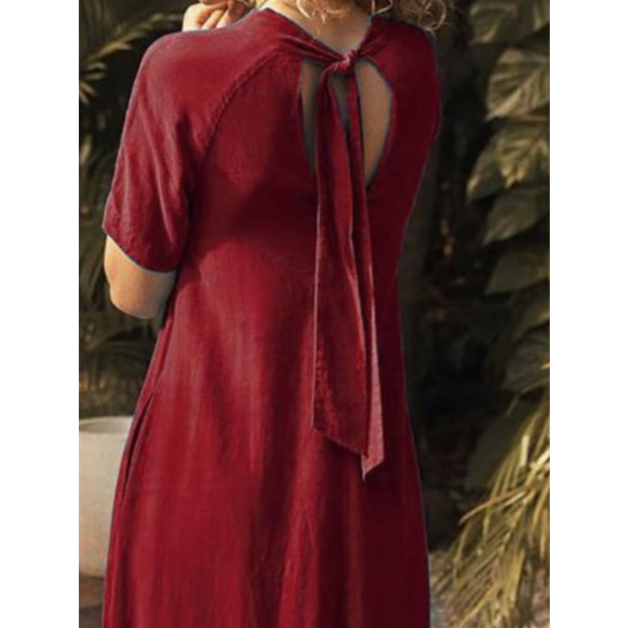 V-Neck Short Sleeve Dress with Pockets Apparel and Accessories