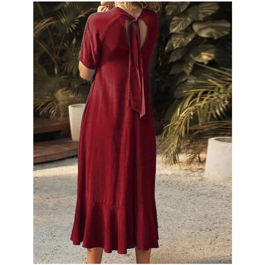 V-Neck Short Sleeve Dress with Pockets Apparel and Accessories