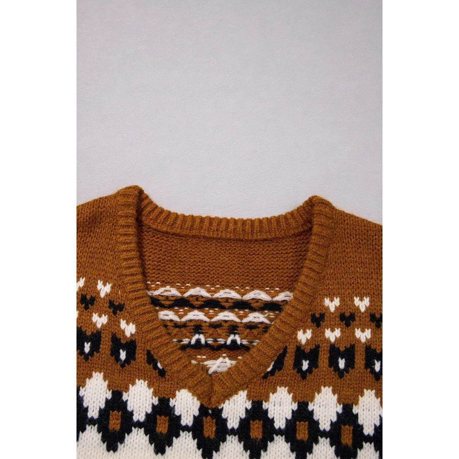 V Neck Short Sleeve Geometric Sweater Apparel and Accessories