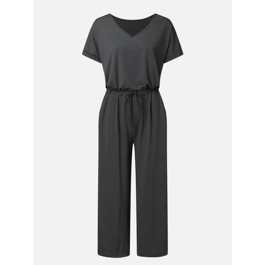 V-Neck Short Sleeve Jumpsuit Apparel and Accessories