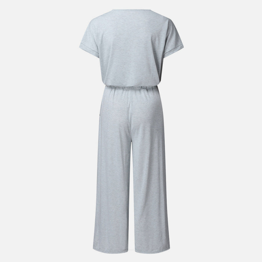 V-Neck Short Sleeve Jumpsuit Apparel and Accessories