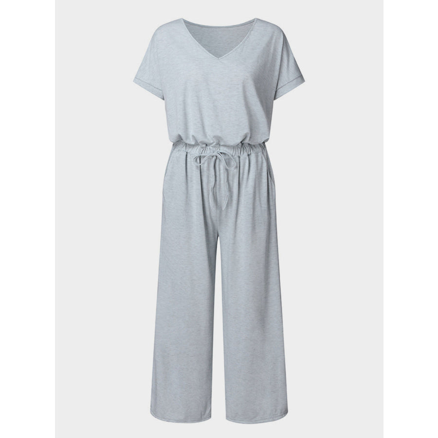 V-Neck Short Sleeve Jumpsuit Apparel and Accessories