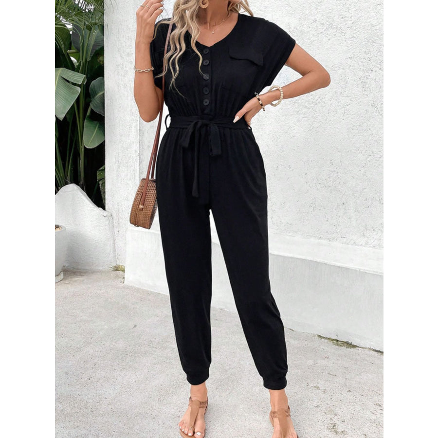 V-Neck Short Sleeve Jumpsuit Apparel and Accessories