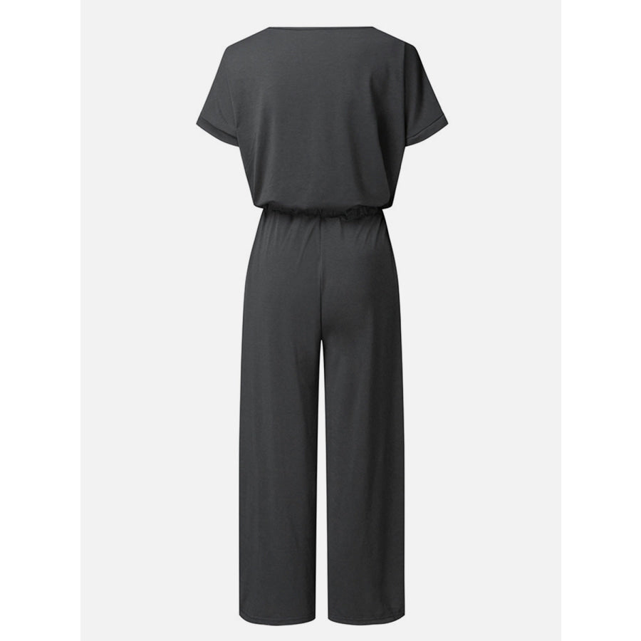 V-Neck Short Sleeve Jumpsuit Apparel and Accessories