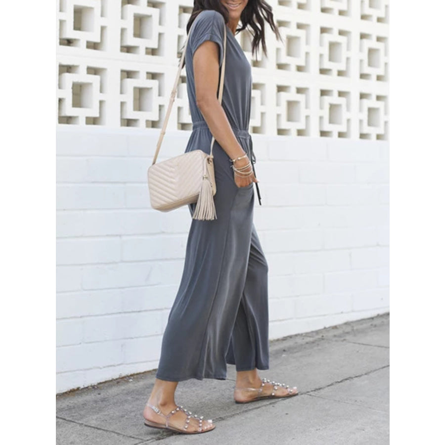 V-Neck Short Sleeve Jumpsuit Apparel and Accessories