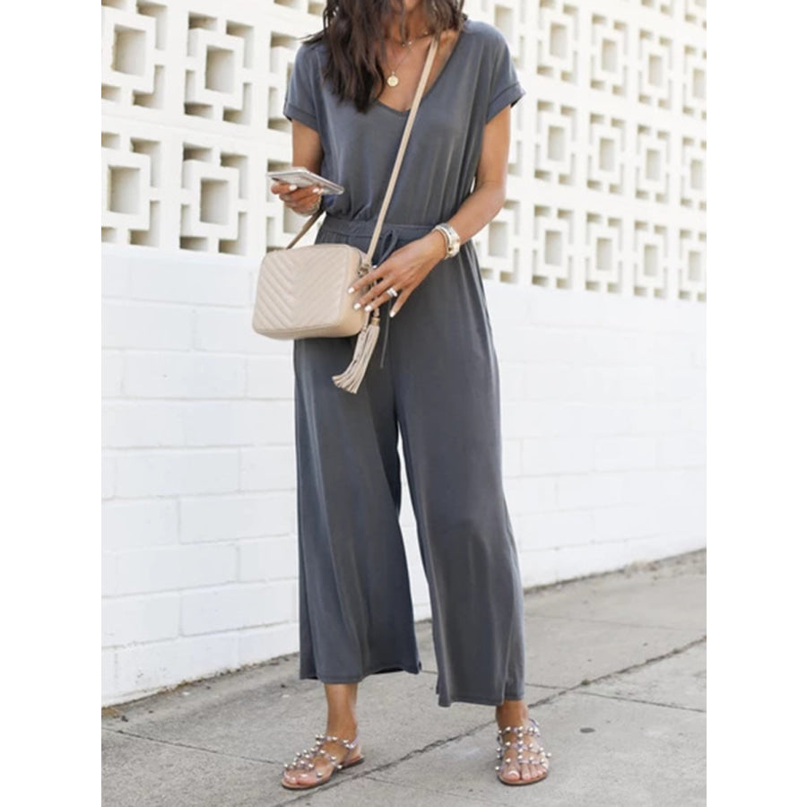 V-Neck Short Sleeve Jumpsuit Apparel and Accessories