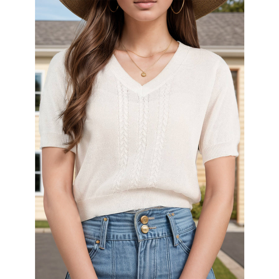 V-Neck Short Sleeve Knit Top Apparel and Accessories