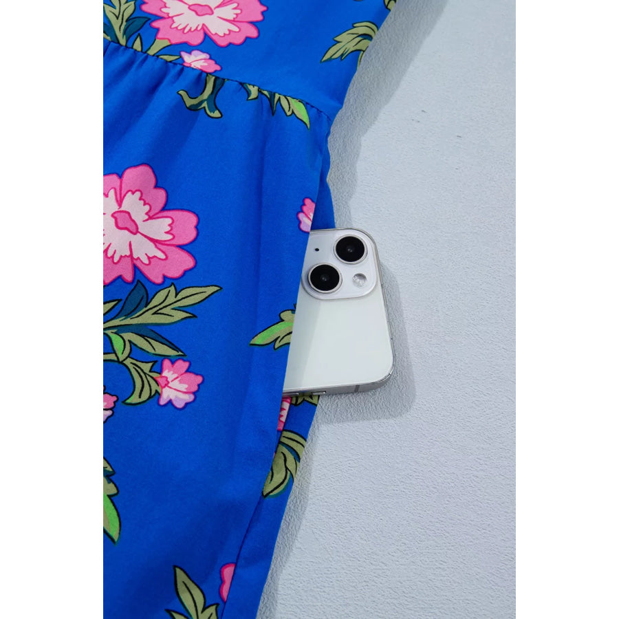 V Neck Short Sleeve Loose Flower Dress Apparel and Accessories