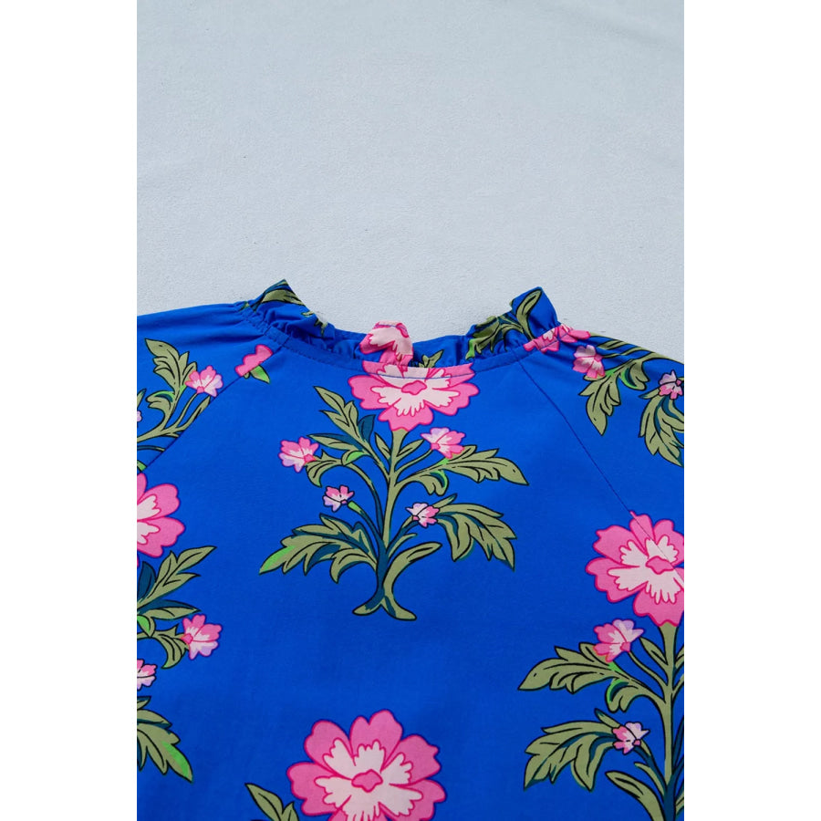 V Neck Short Sleeve Loose Flower Dress Apparel and Accessories