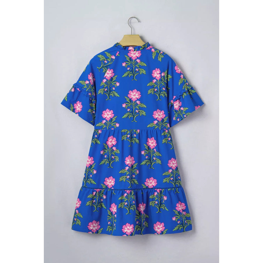 V Neck Short Sleeve Loose Flower Dress Apparel and Accessories
