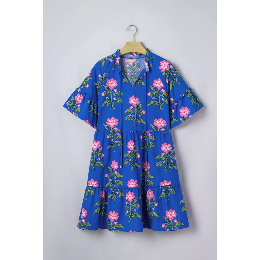 V Neck Short Sleeve Loose Flower Dress Apparel and Accessories