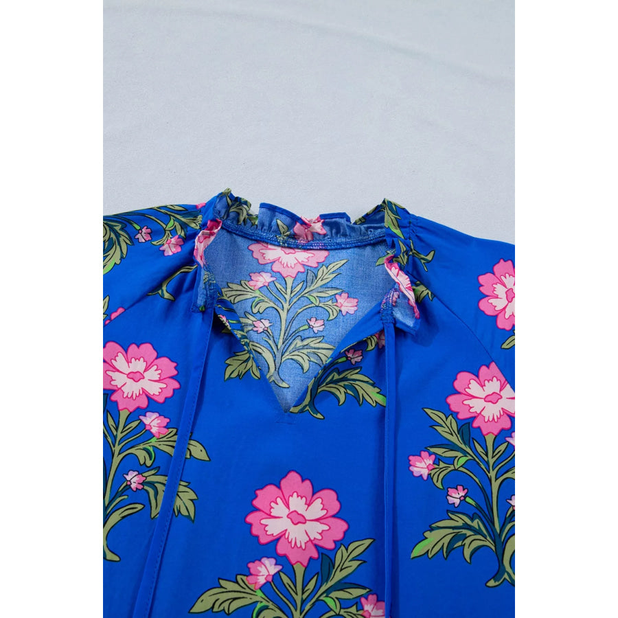 V Neck Short Sleeve Loose Flower Dress Apparel and Accessories