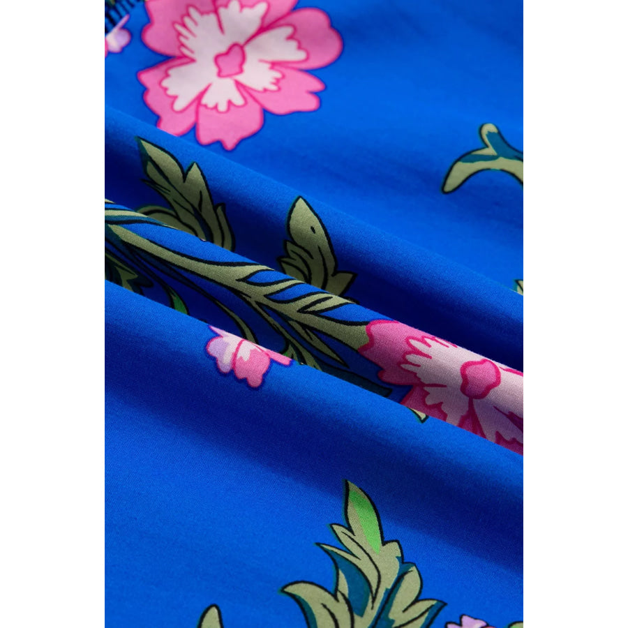 V Neck Short Sleeve Loose Flower Dress Apparel and Accessories
