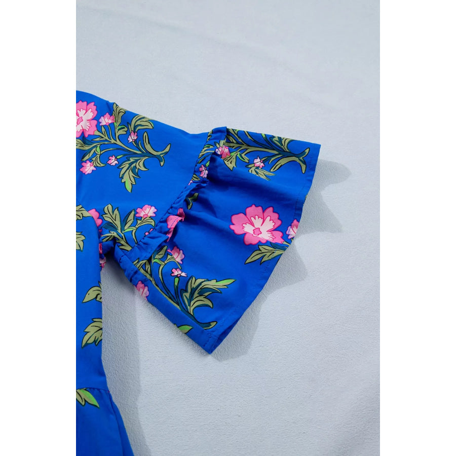 V Neck Short Sleeve Loose Flower Dress Apparel and Accessories