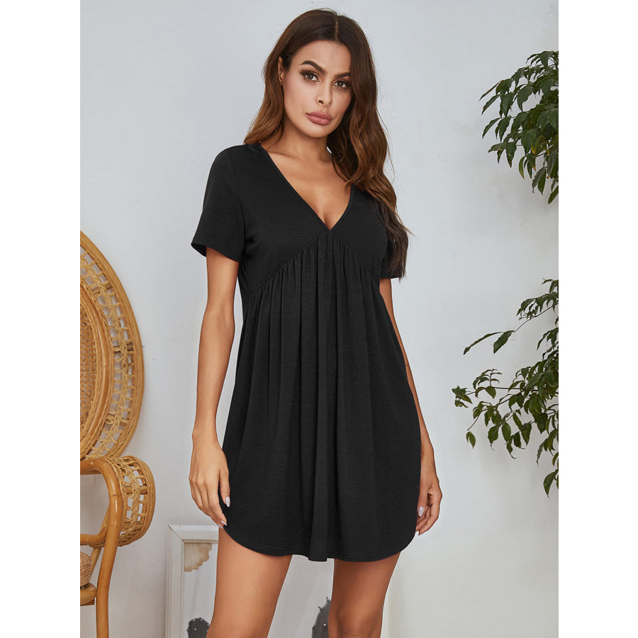 V-Neck Short Sleeve Lounge Dress Apparel and Accessories