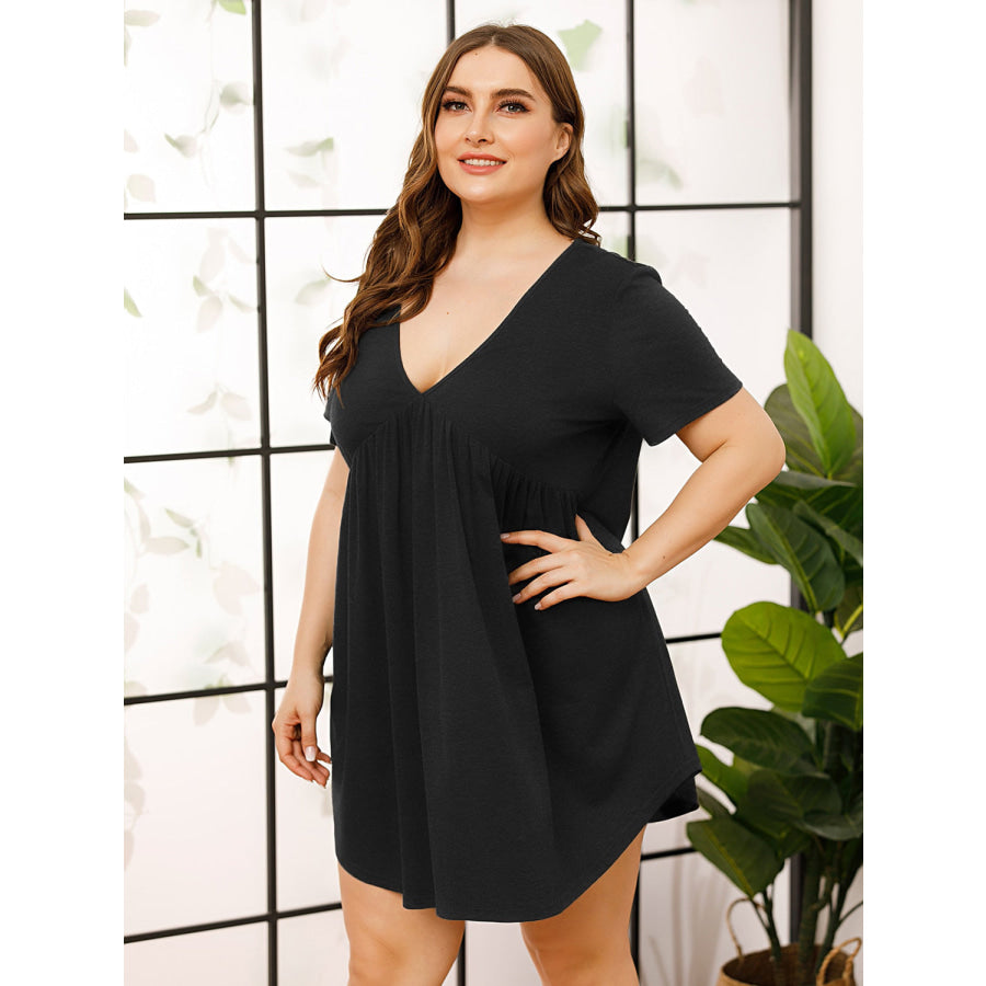 V-Neck Short Sleeve Lounge Dress Apparel and Accessories