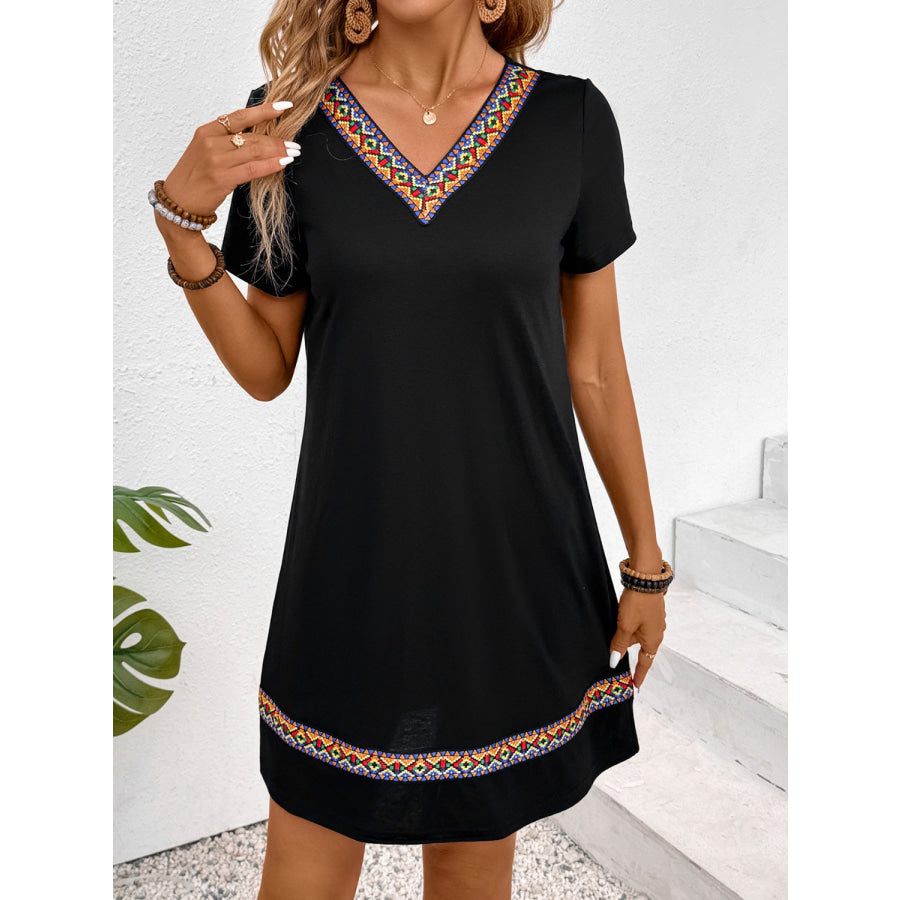 V-Neck Short Sleeve Mini Dress Apparel and Accessories