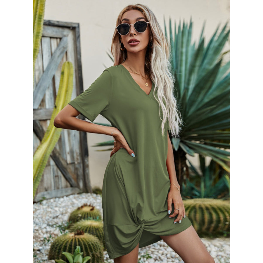 V - Neck Short Sleeve Mini Dress Apparel and Accessories