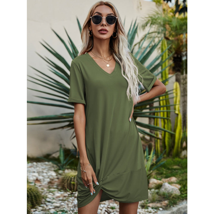 V - Neck Short Sleeve Mini Dress Apparel and Accessories