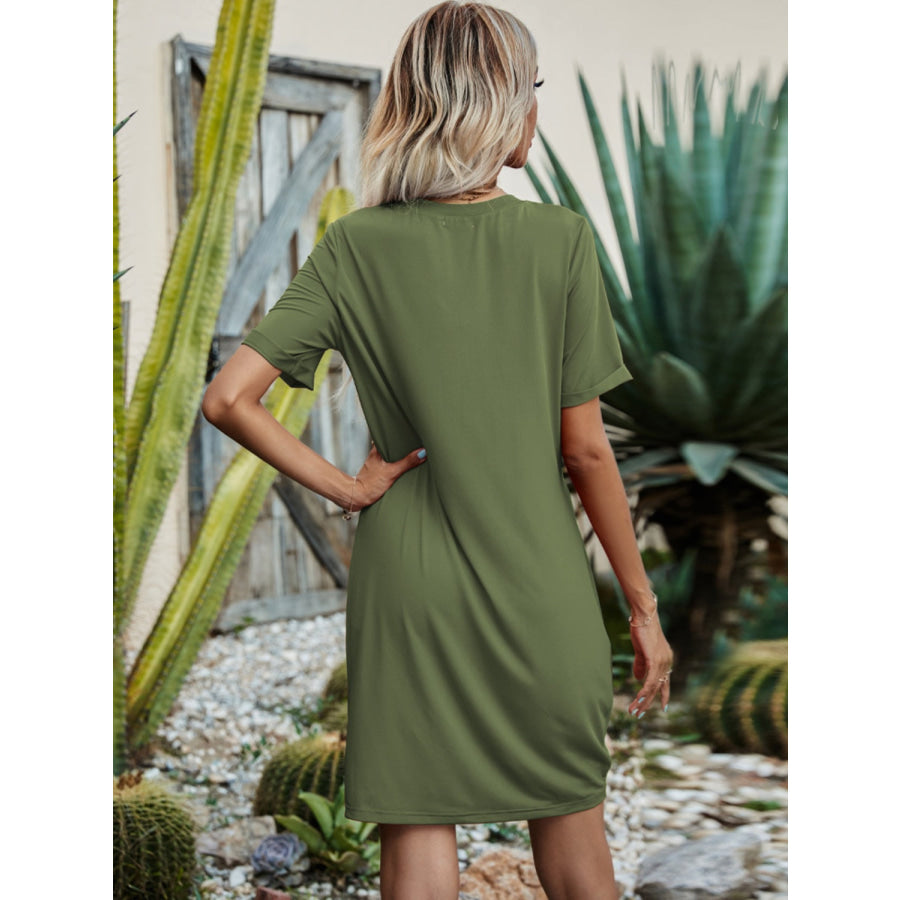 V - Neck Short Sleeve Mini Dress Apparel and Accessories