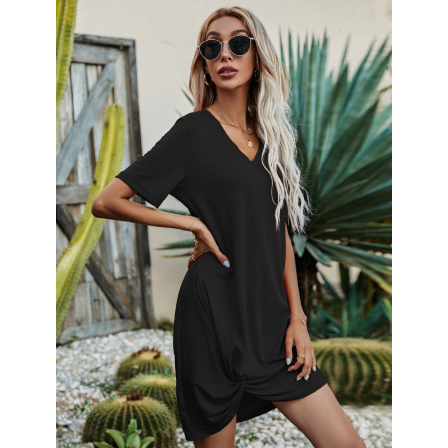 V - Neck Short Sleeve Mini Dress Apparel and Accessories