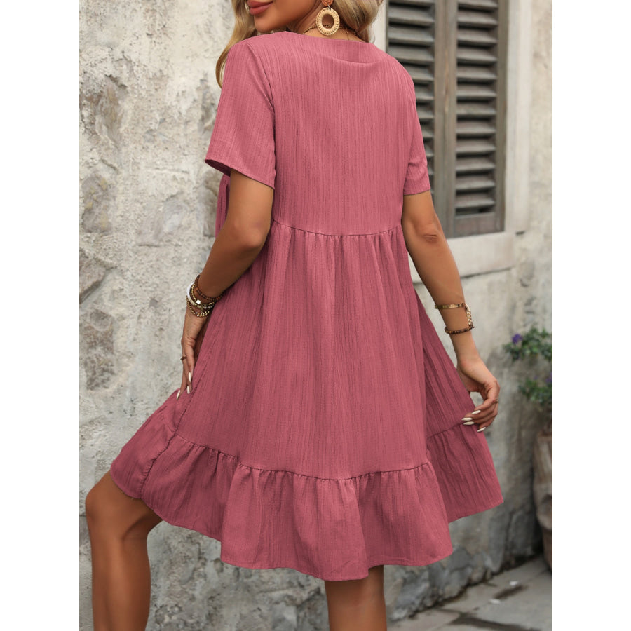 V - Neck Short Sleeve Mini Dress Apparel and Accessories
