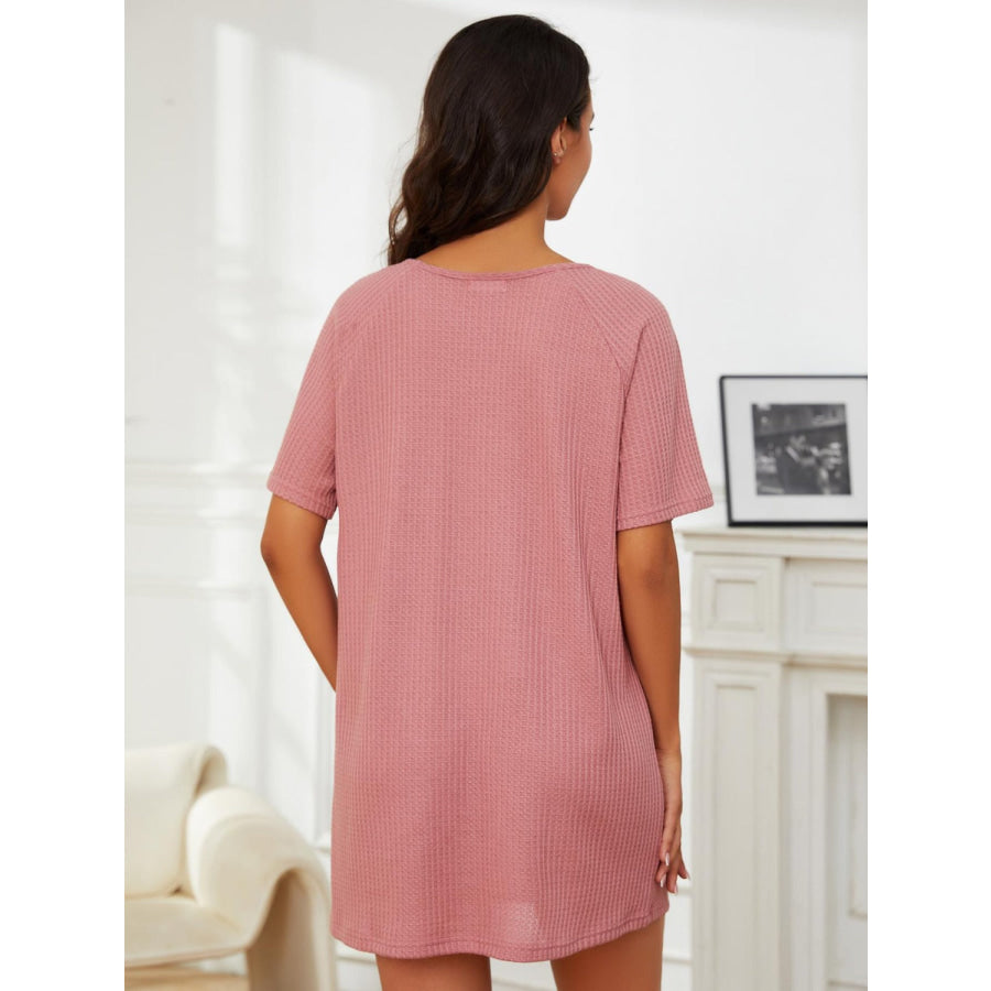 V-Neck Short Sleeve Mini Lounge Dress Dusty Pink / S Apparel and Accessories