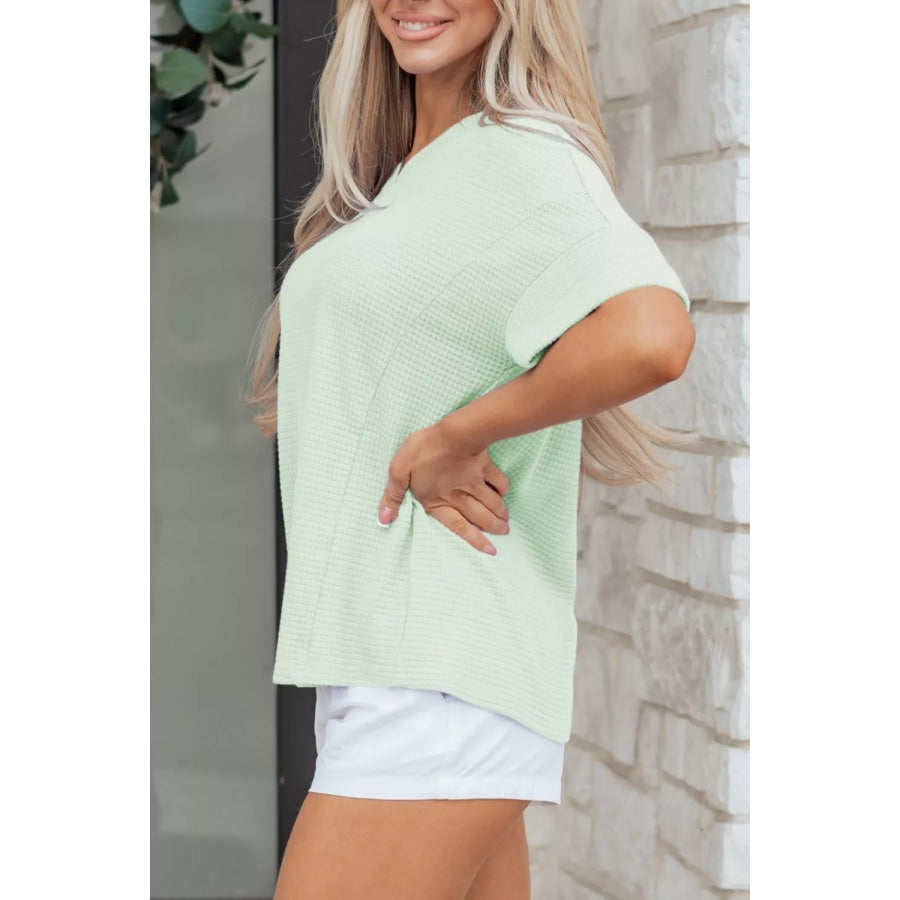 V Neck Short Sleeve Plus Size Waffle Knit Top Apparel and Accessories