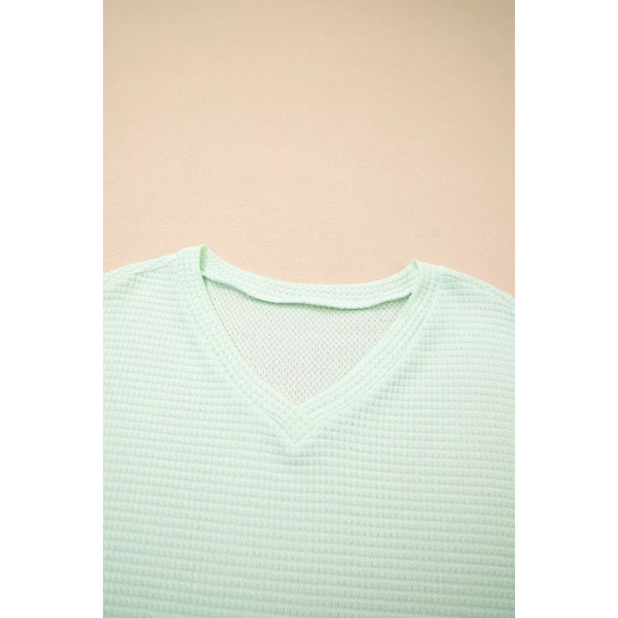 V Neck Short Sleeve Plus Size Waffle Knit Top Apparel and Accessories