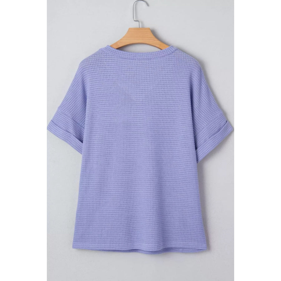 V Neck Short Sleeve Plus Size Waffle Knit Top Apparel and Accessories