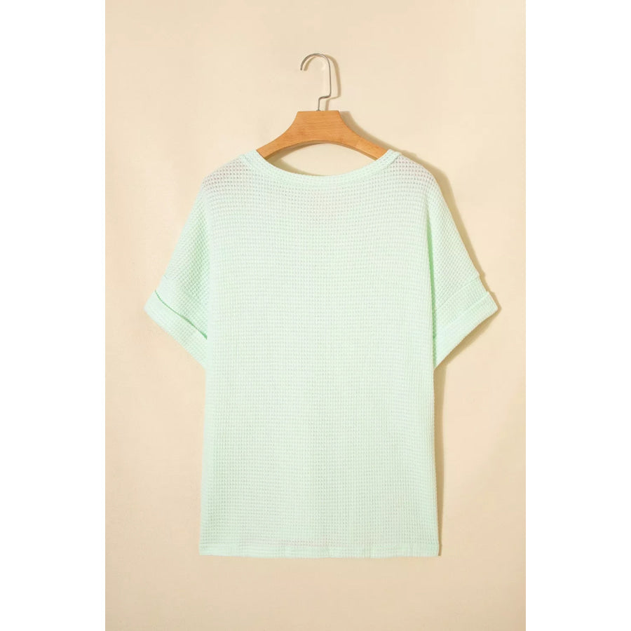 V Neck Short Sleeve Plus Size Waffle Knit Top Apparel and Accessories