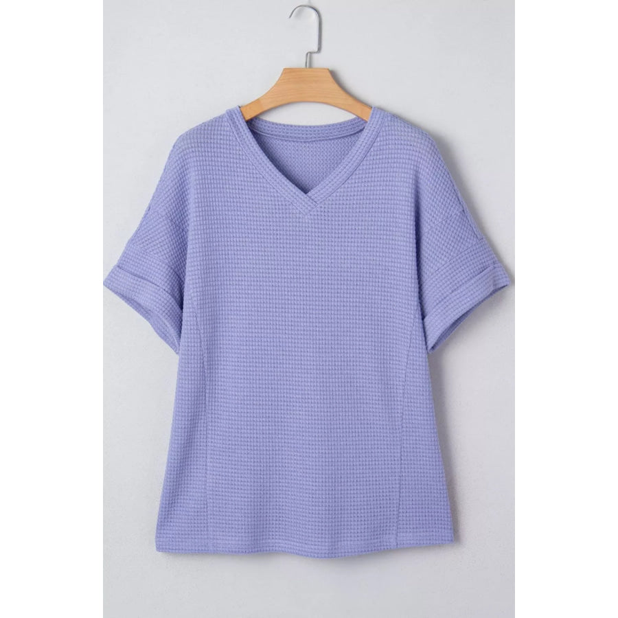 V Neck Short Sleeve Plus Size Waffle Knit Top Apparel and Accessories