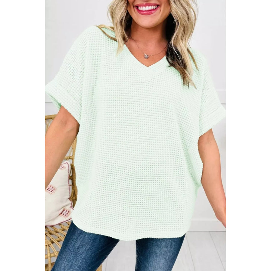 V Neck Short Sleeve Plus Size Waffle Knit Top Apparel and Accessories